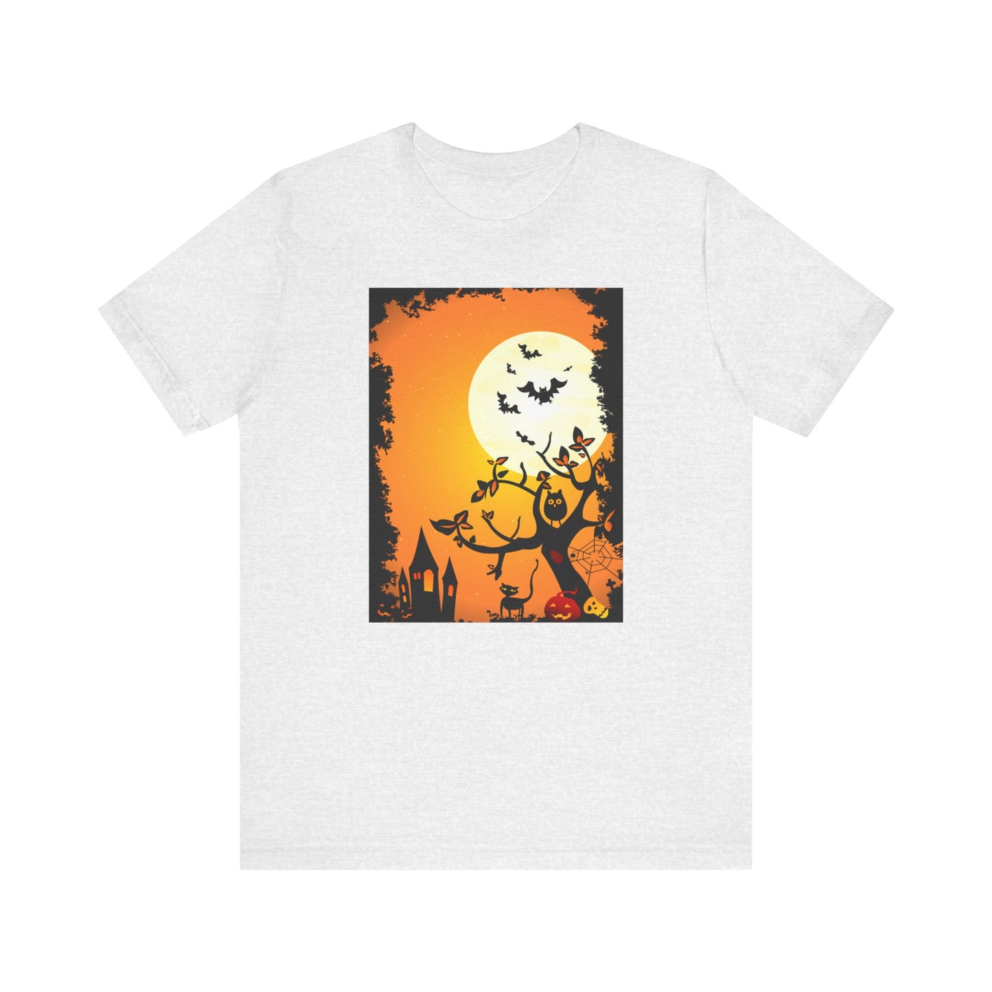 Halloween-Themed Unisex Tee, Spooky T-Shirt, Graphic Halloween Shirt, Fall Apparel, October Celebrations, Pumpkin and Bat Design