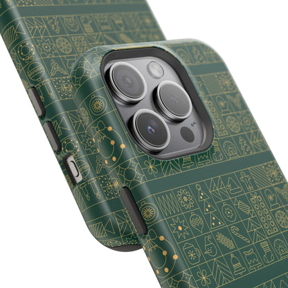 Magnetic Impact-Resistant Phone Case — Dark Green Geometric Pattern