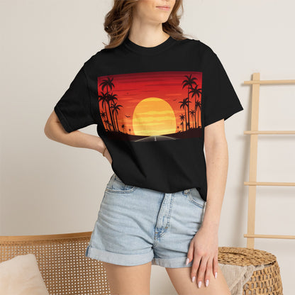 Sunset Palm Beach T-Shirt — Retro Tropical Sunset Graphic