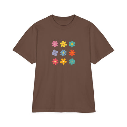 Floral Grid Tee — Colorful Retro Flowers Graphic T-Shirt