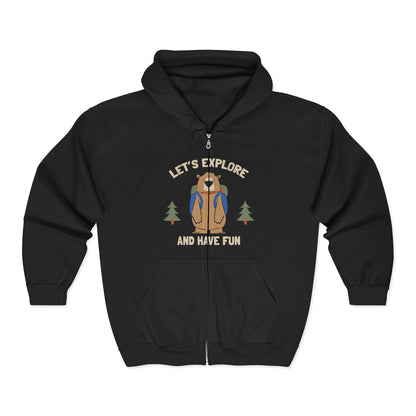 Let's Explore and Have Fun Zip Hoodie — Outdoor Adventure Hooded Jacket