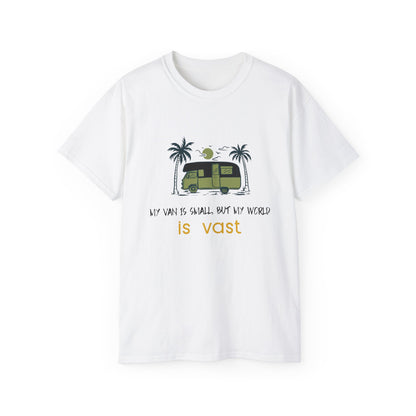 Vast World Van Tee, Travel T-Shirt, Adventure Tee, Camping Gift, Road Trip Shirt, Nature Lover Apparel - MaisonThreadory
