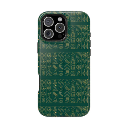 Magnetic Impact-Resistant Phone Case — Dark Green Geometric Pattern