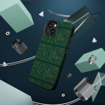 Magnetic Impact-Resistant Phone Case — Dark Green Geometric Pattern