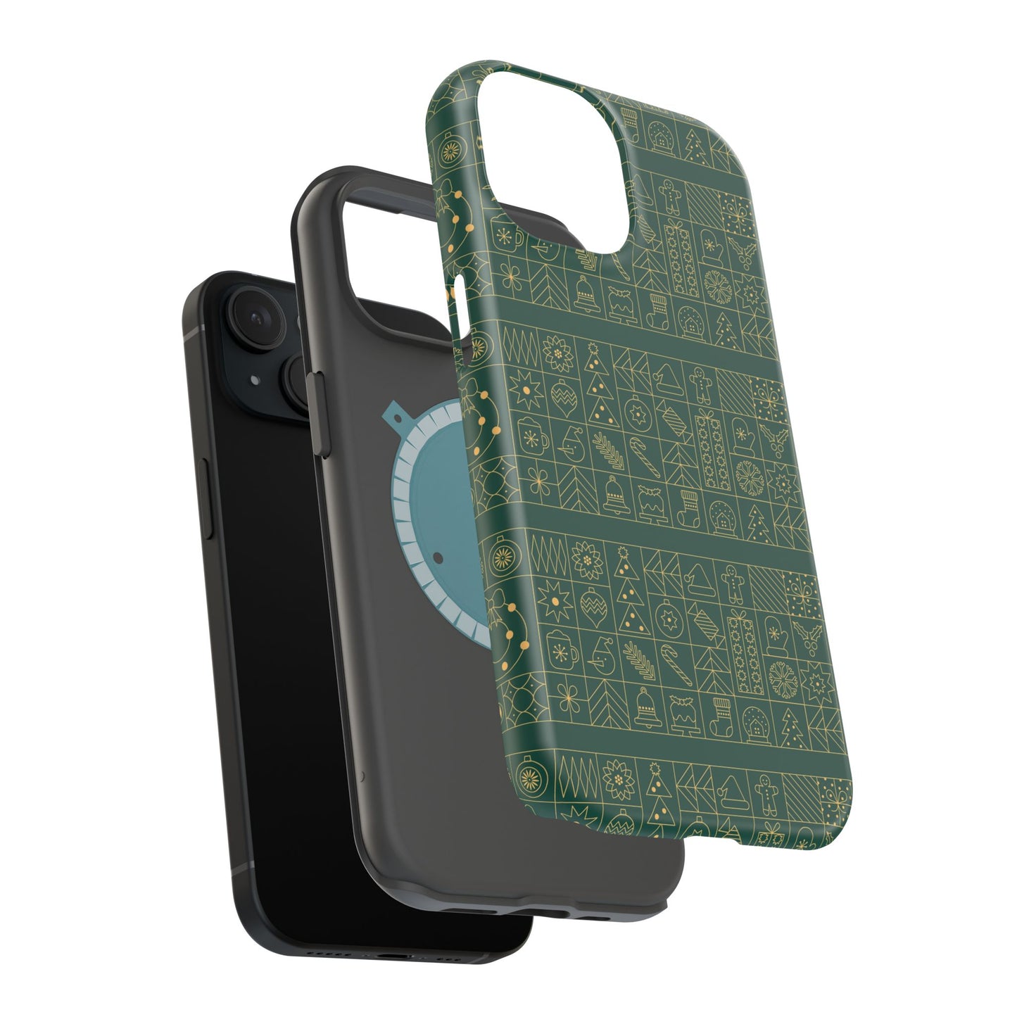Magnetic Impact-Resistant Phone Case — Dark Green Geometric Pattern