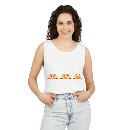 Sunrise Trio Tank Top — Minimalist Boho Sunrise Graphic Tank