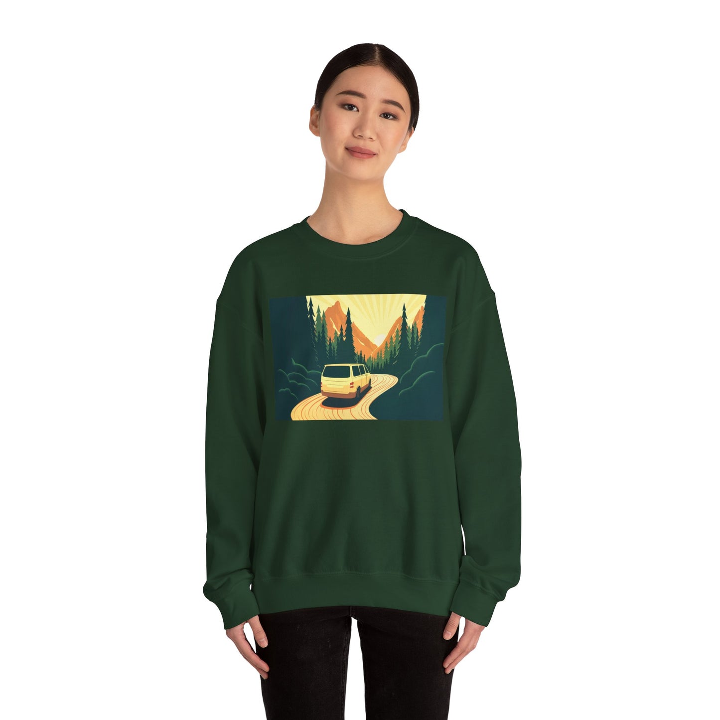 Nature Road Trip Crewneck Sweatshirt - Vintage Van Design, Unisex Pullover, Adventure Apparel, Great Outdoors Gift, Fall Fashion - MaisonThreadory