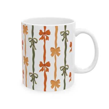 Charming Bow Pattern Ceramic Mug, Gifts for Her, Birthday Gift, Cozy Home Decor, Holiday Mug, Kitchen Essentials