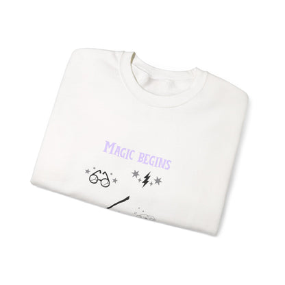 Magic Begins Sweatshirt - Cozy Unisex Crewneck, Perfect for Gifts, Spirituality, Comfort Wear, Casual Everyday Style - MaisonThreadory