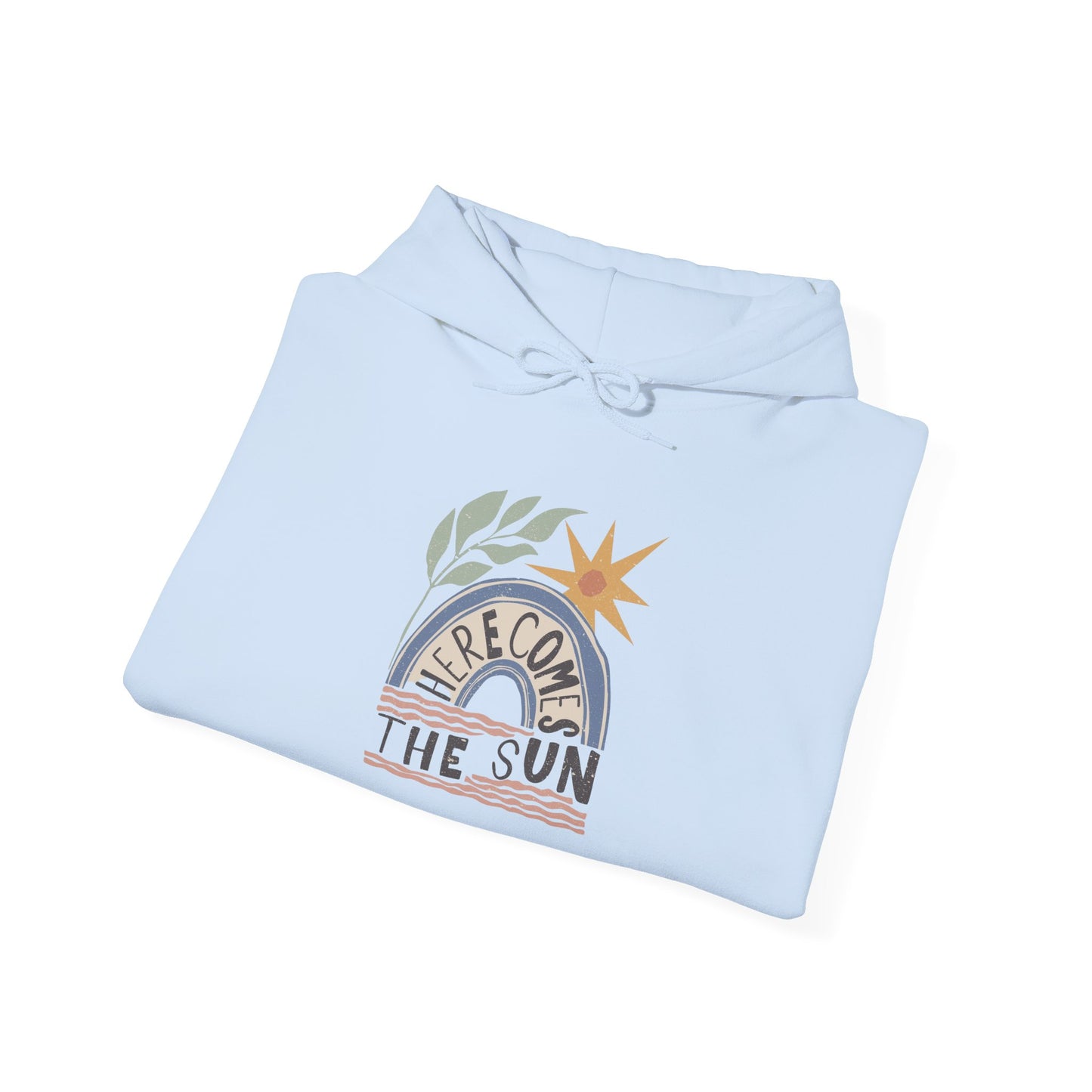Retro Sunrise Hoodie — "Fire Comes From The Sun" Cozy Sun Graphic Sweatshirt
