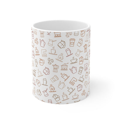 Coffee Icons 11oz Ceramic Mug — Minimal Neutral Coffee Pattern
