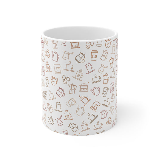 Coffee Icons 11oz Ceramic Mug — Minimal Neutral Coffee Pattern