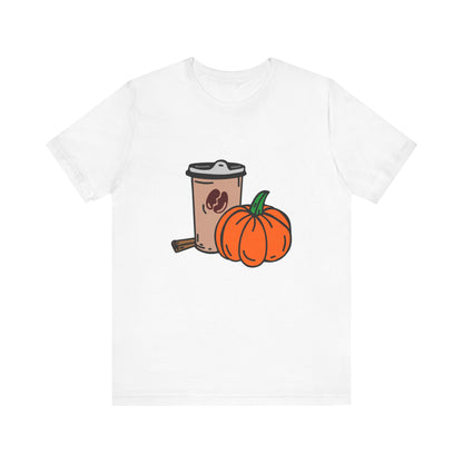 Fall Vibes Pumpkin Coffee Tee, Autumn Pumpkin Shirt, Cozy Casual Tee, Thanksgiving Gift, Unisex Fall Apparel - MaisonThreadory