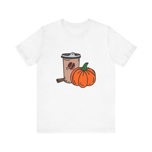 Fall Vibes Pumpkin Coffee Tee, Autumn Pumpkin Shirt, Cozy Casual Tee, Thanksgiving Gift, Unisex Fall Apparel - MaisonThreadory