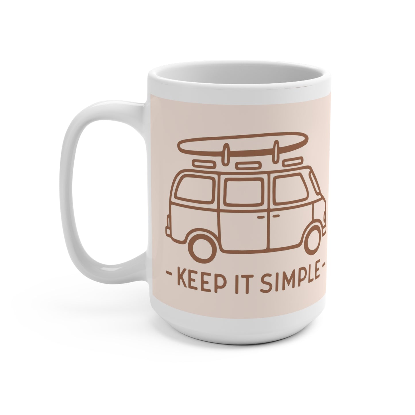 Bohemian Surf Mug with 'Keep It Simple' Design | 15oz Coffee Cup, Gift for Surfers, Beach Lovers, Road Trip Enthusiasts, Summer Vibes - MaisonThreadory