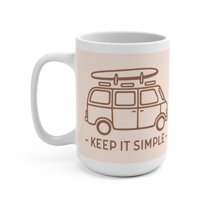 Bohemian Surf Mug with 'Keep It Simple' Design | 15oz Coffee Cup, Gift for Surfers, Beach Lovers, Road Trip Enthusiasts, Summer Vibes - MaisonThreadory