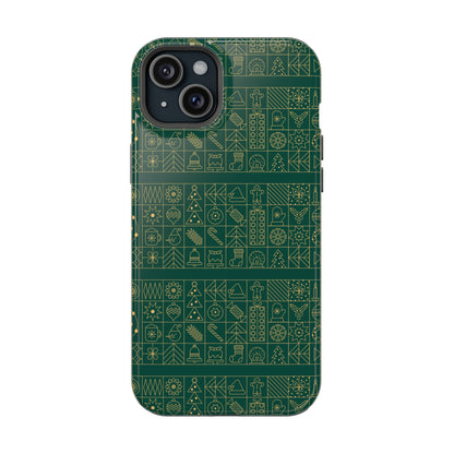 Magnetic Impact-Resistant Phone Case — Dark Green Geometric Pattern