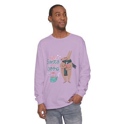 Hey Santa I’ve Been Good Long Sleeve T-Shirt — Cute Bunny Christmas Holiday Top