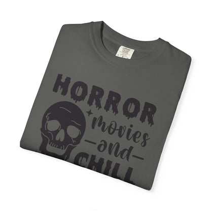 Horror Movies and Chill T-Shirt, Perfect for Halloween, Movie Nights, Gifts for Horror Fans, Unisex Graphic Tee, Soft Cotton Casual Wear