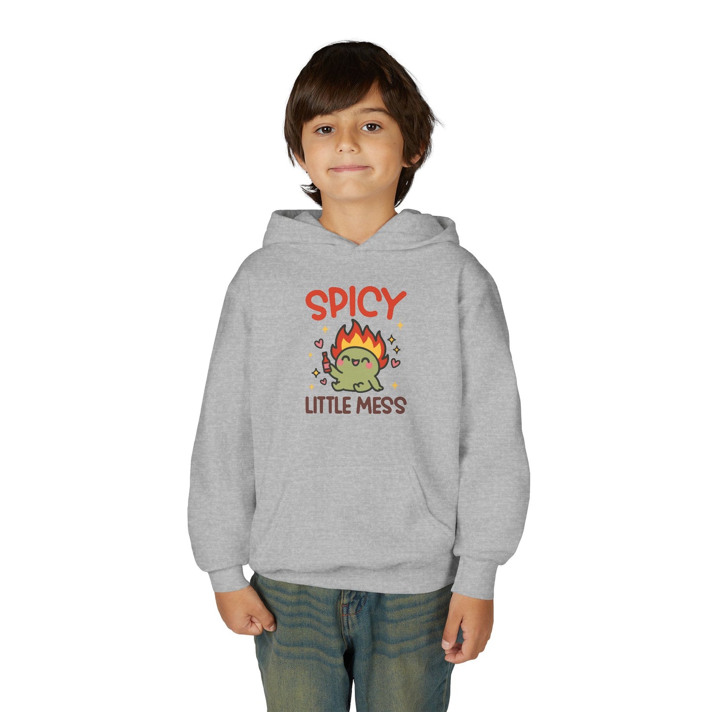 Spicy Little Mess Youth Hoodie | Fun Cartoon Design, Perfect Gift for Kids, Trendy Sweatshirt, Birthday Present, Cozy Fashion - MaisonThreadory