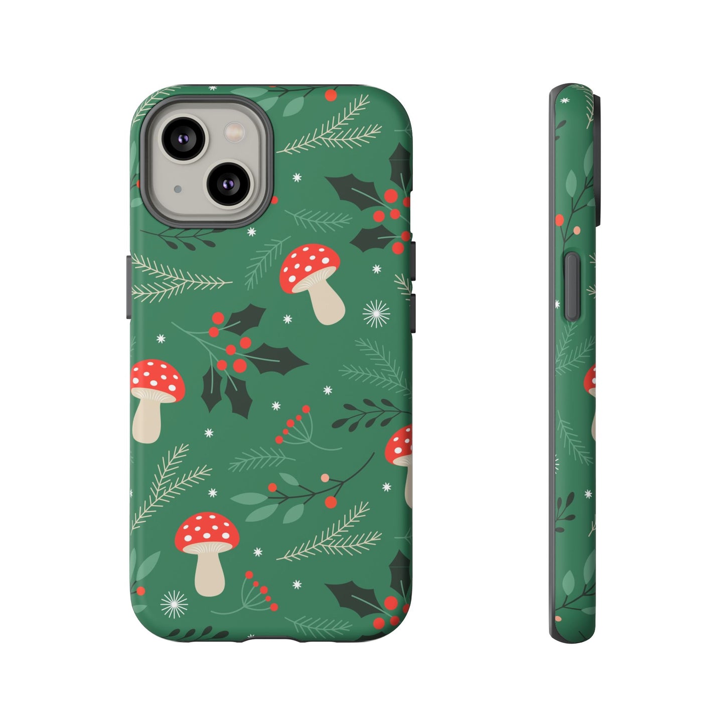 Festive Mushroom Phone Case, Colorful Holiday Case, Christmas Gift, Winter Vibes, Eco-Friendly Phone Cover