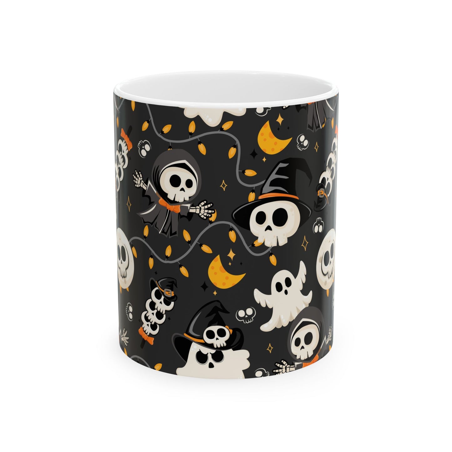 Spooky Skeleton Ceramic Mug - Halloween Decor, Fun Gift for Ghost Lovers, Coffee Cup for Cozy Nights, Cute Skull Design - MaisonThreadory