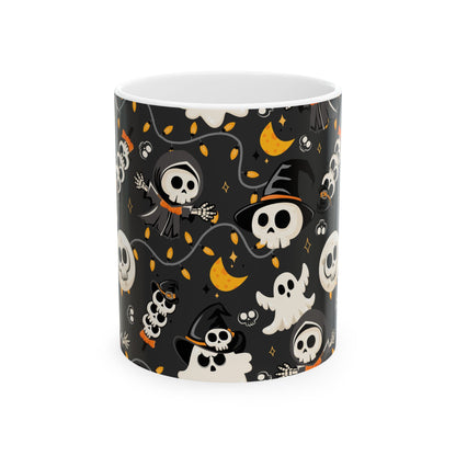 Spooky Skeleton Ceramic Mug - Halloween Decor, Fun Gift for Ghost Lovers, Coffee Cup for Cozy Nights, Cute Skull Design - MaisonThreadory