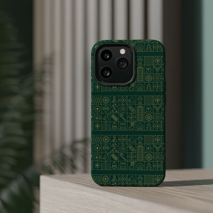 Magnetic Impact-Resistant Phone Case — Dark Green Geometric Pattern