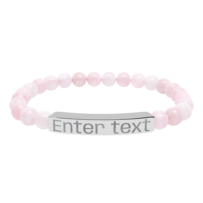 Engravable Natural Stone Bead Bracelet — Personalized Bar Bracelet