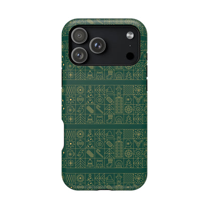 Magnetic Impact-Resistant Phone Case — Dark Green Geometric Pattern