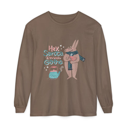 Hey Santa I’ve Been Good Long Sleeve T-Shirt — Cute Bunny Christmas Holiday Top