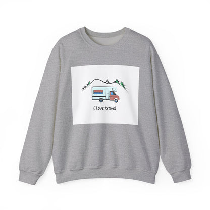 Travel Love Crewneck Sweatshirt | Cozy Adventure Apparel, Perfect for Travel Lovers, Gift Idea for Road Trips, Camping, and Wanderlust - MaisonThreadory