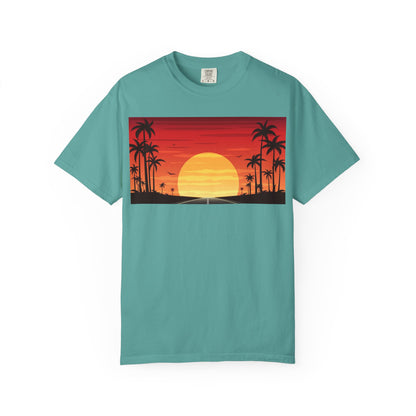 Sunset Palm Beach T-Shirt — Retro Tropical Sunset Graphic