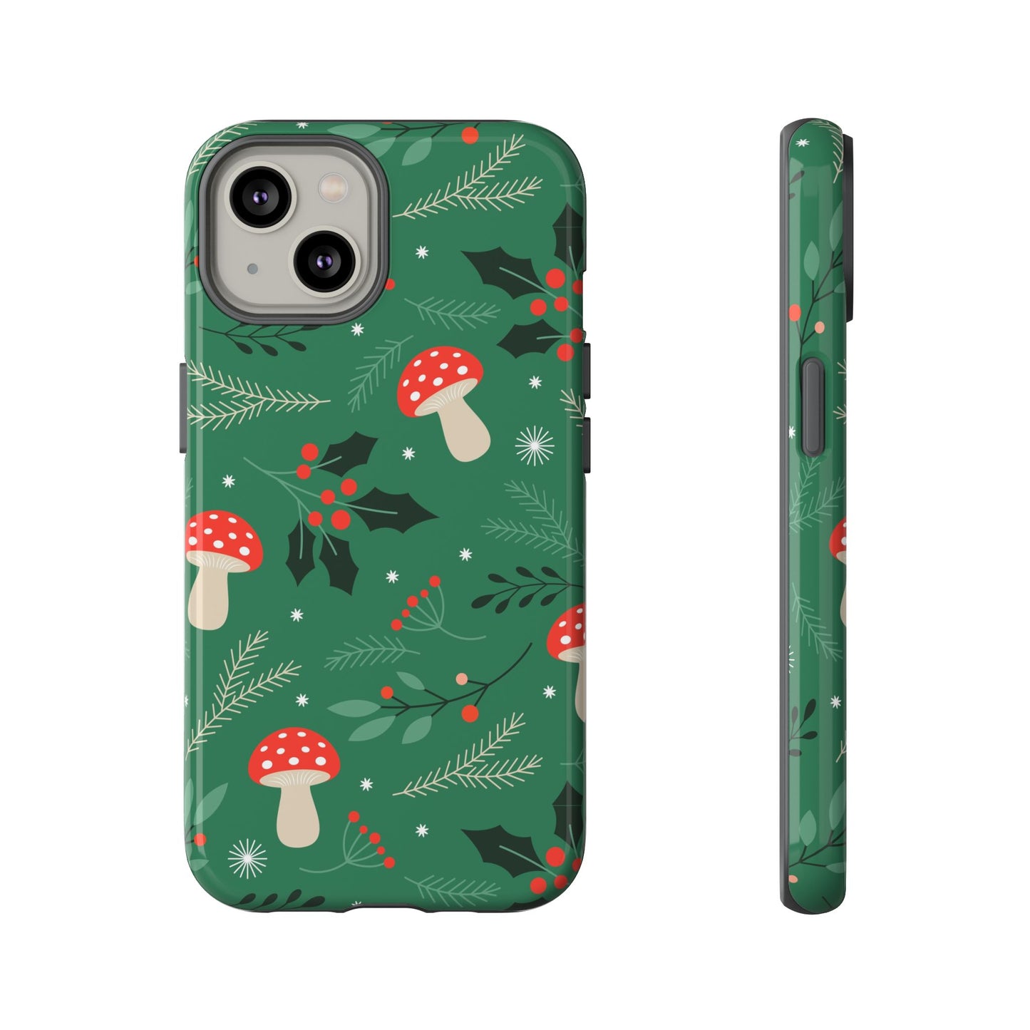 Festive Mushroom Phone Case, Colorful Holiday Case, Christmas Gift, Winter Vibes, Eco-Friendly Phone Cover