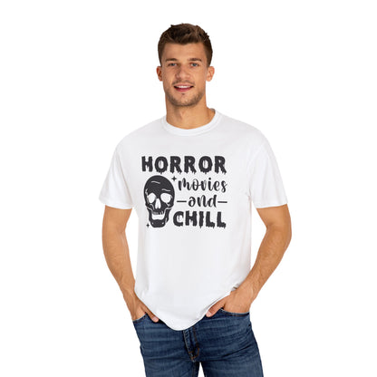 Horror Movies and Chill T-Shirt, Perfect for Halloween, Movie Nights, Gifts for Horror Fans, Unisex Graphic Tee, Soft Cotton Casual Wear