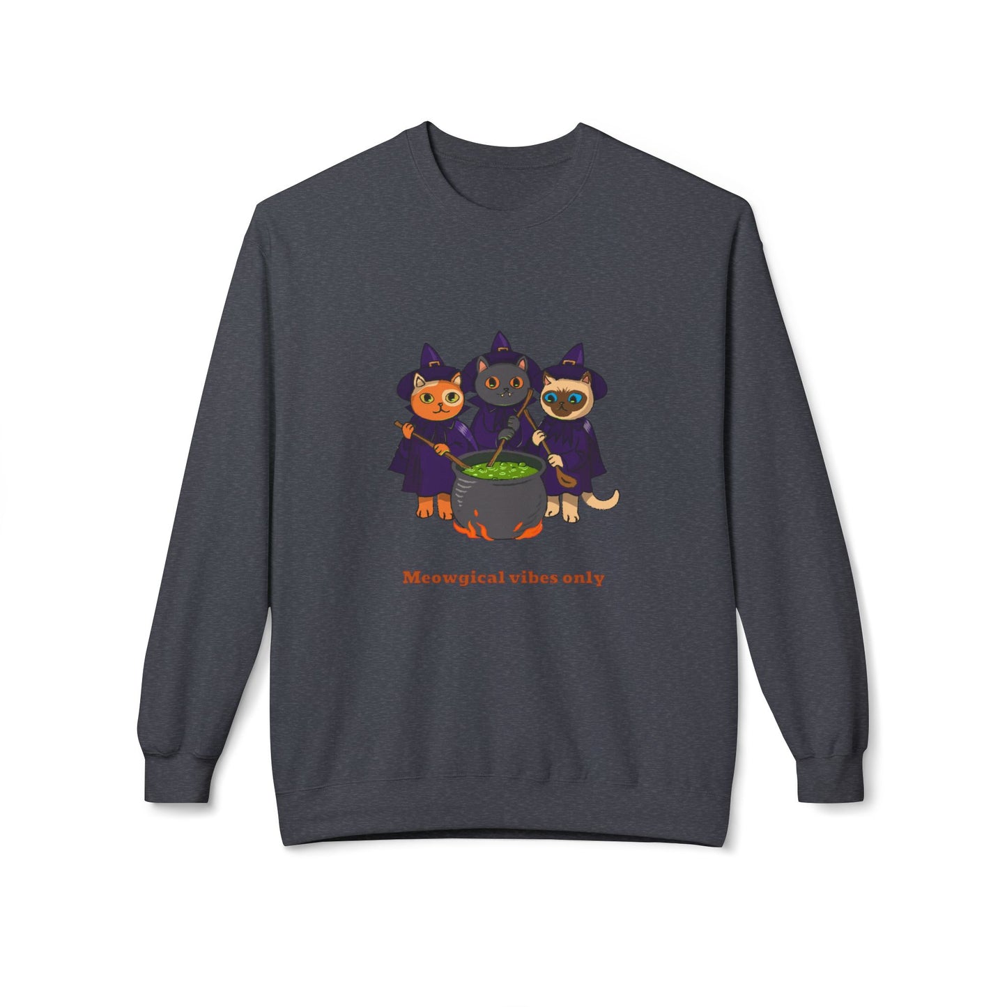Whimsical Halloween Cat Crewneck Sweatshirt, Cozy Fall Fashion, Pumpkin Spice Sweater, Cute Cat Lovers Gift, Spooky Season Apparel - MaisonThreadory