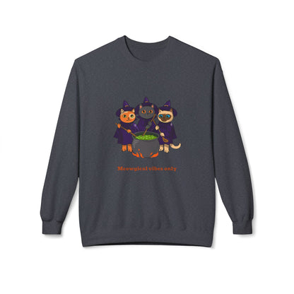 Whimsical Halloween Cat Crewneck Sweatshirt, Cozy Fall Fashion, Pumpkin Spice Sweater, Cute Cat Lovers Gift, Spooky Season Apparel - MaisonThreadory