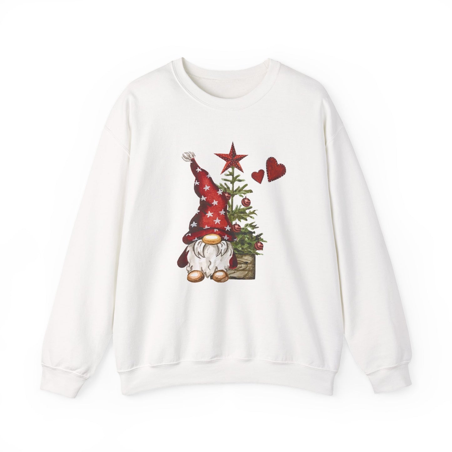 Christmas Gnome Sweatshirt – Festive Tree & Hearts Holiday Crewneck
