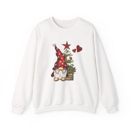 Christmas Gnome Sweatshirt – Festive Tree & Hearts Holiday Crewneck
