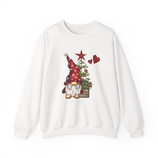 Christmas Gnome Sweatshirt – Festive Tree & Hearts Holiday Crewneck