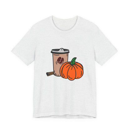 Fall Vibes Pumpkin Coffee Tee, Autumn Pumpkin Shirt, Cozy Casual Tee, Thanksgiving Gift, Unisex Fall Apparel - MaisonThreadory