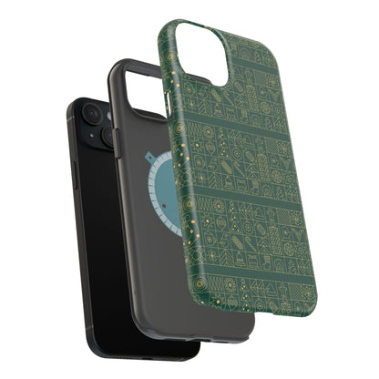 Magnetic Impact-Resistant Phone Case — Dark Green Geometric Pattern