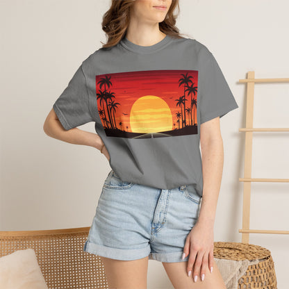 Sunset Palm Beach T-Shirt — Retro Tropical Sunset Graphic