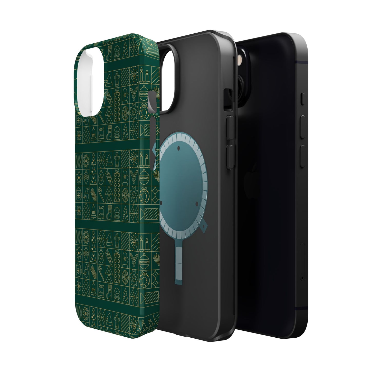 Magnetic Impact-Resistant Phone Case — Dark Green Geometric Pattern
