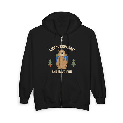 Let's Explore and Have Fun Zip Hoodie — Outdoor Adventure Hooded Jacket