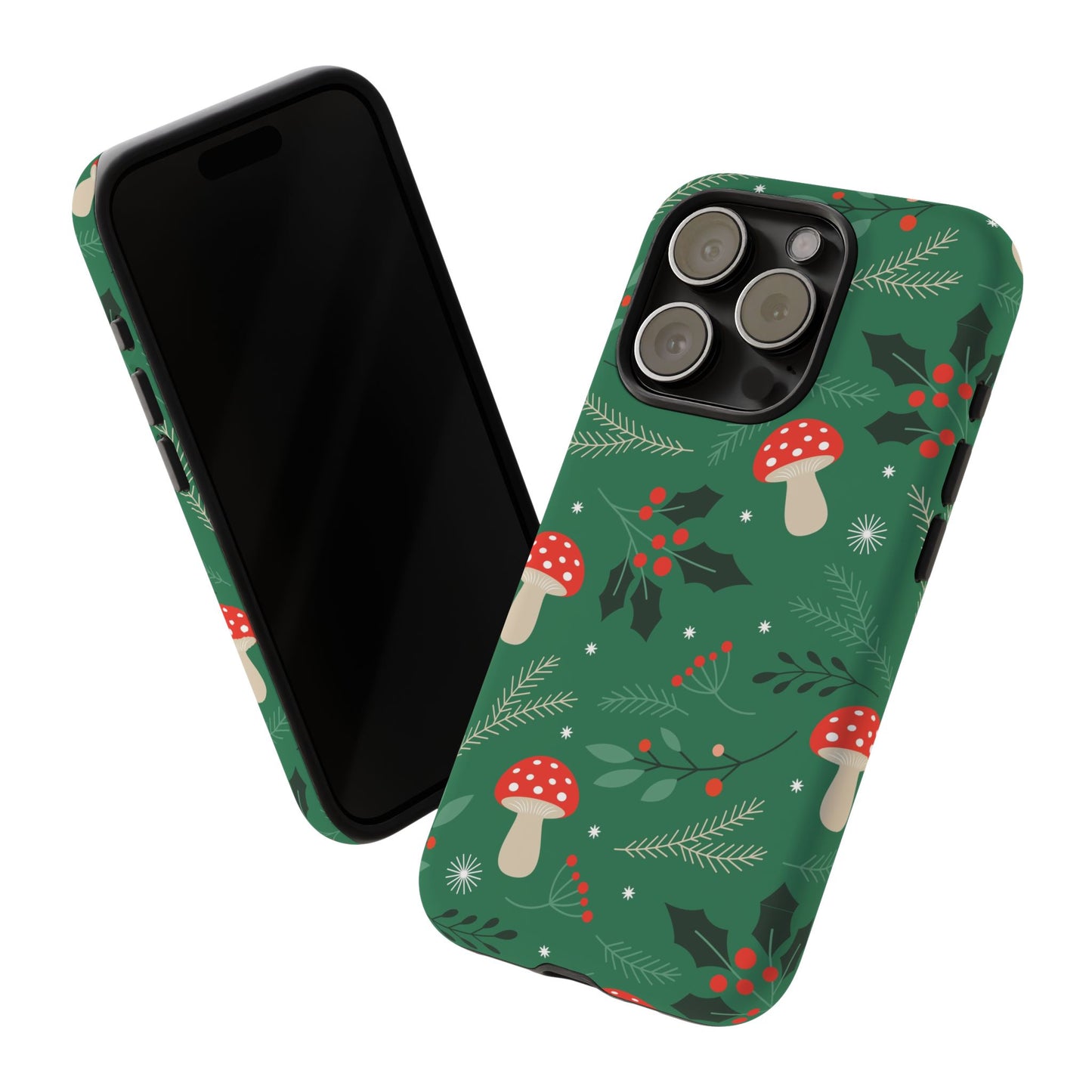 Festive Mushroom Phone Case, Colorful Holiday Case, Christmas Gift, Winter Vibes, Eco-Friendly Phone Cover