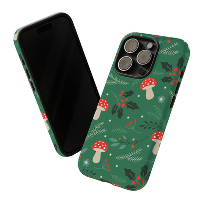 Festive Mushroom Phone Case, Colorful Holiday Case, Christmas Gift, Winter Vibes, Eco-Friendly Phone Cover