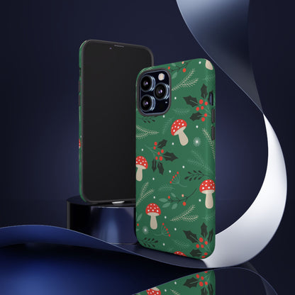 Festive Mushroom Phone Case, Colorful Holiday Case, Christmas Gift, Winter Vibes, Eco-Friendly Phone Cover