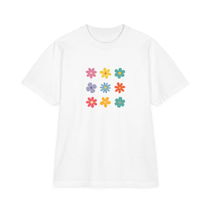 Floral Grid Tee — Colorful Retro Flowers Graphic T-Shirt