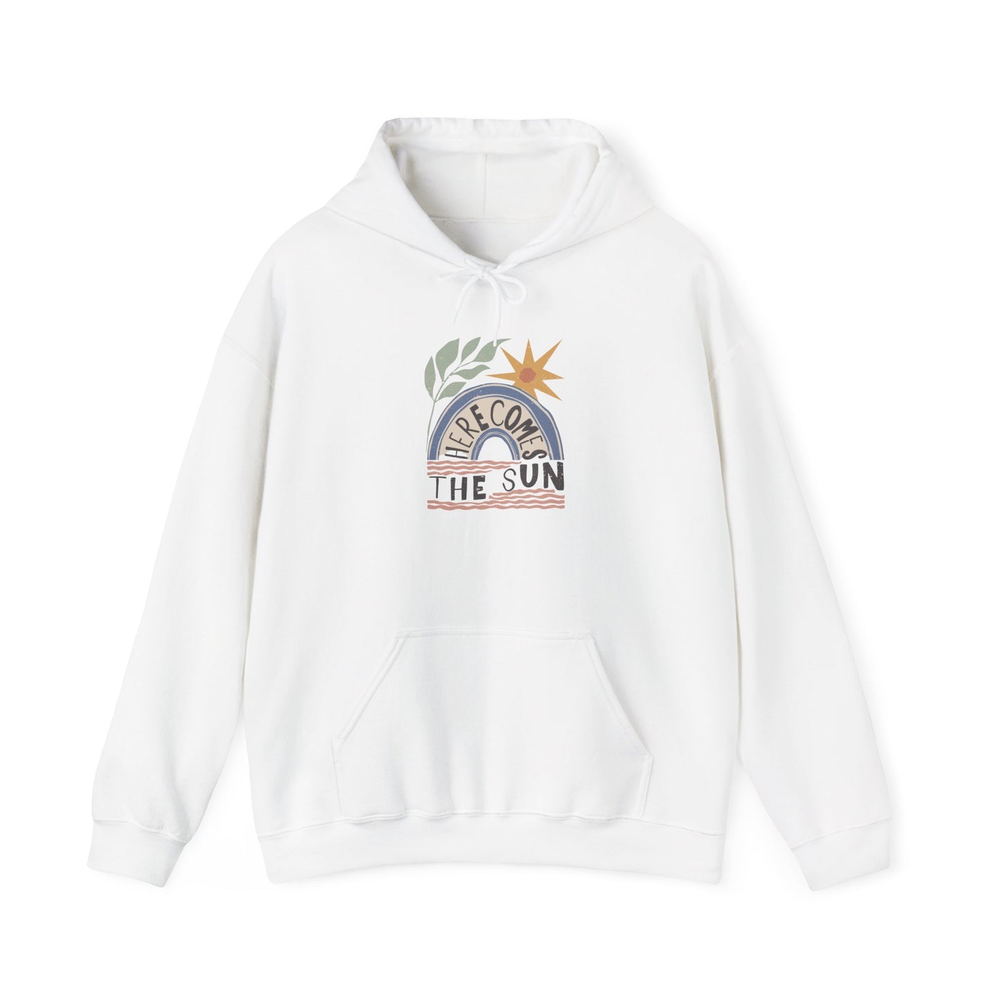 Retro Sunrise Hoodie — "Fire Comes From The Sun" Cozy Sun Graphic Sweatshirt